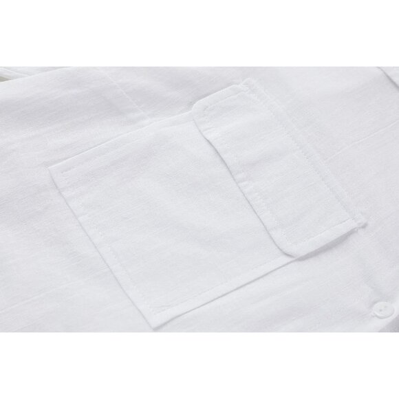 Women's Cotton Linen Button Down Shirt V Neck Long Sleeve Casual Loose Top - Picture 7 of 9